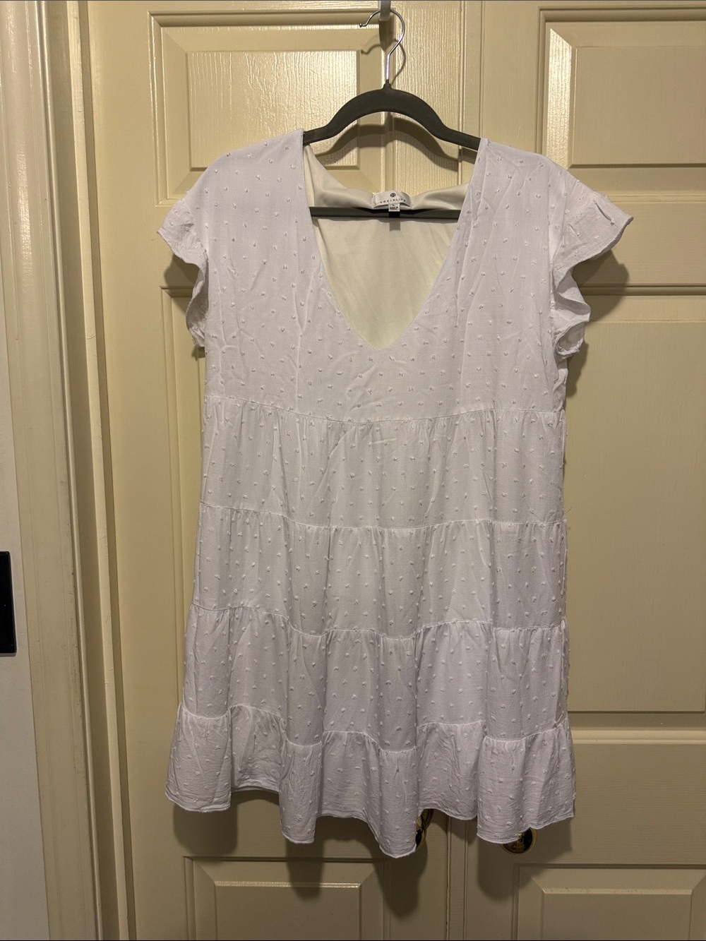Socialite White Mini Dress with V-Neck and Flutter Sleeves
